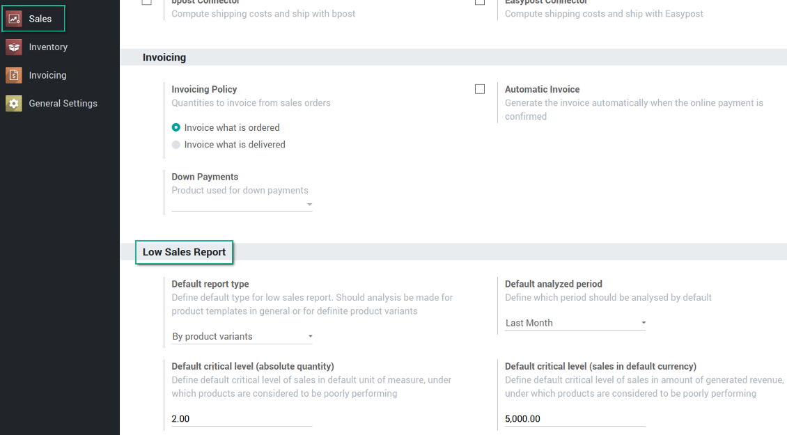 Default values to generate a report