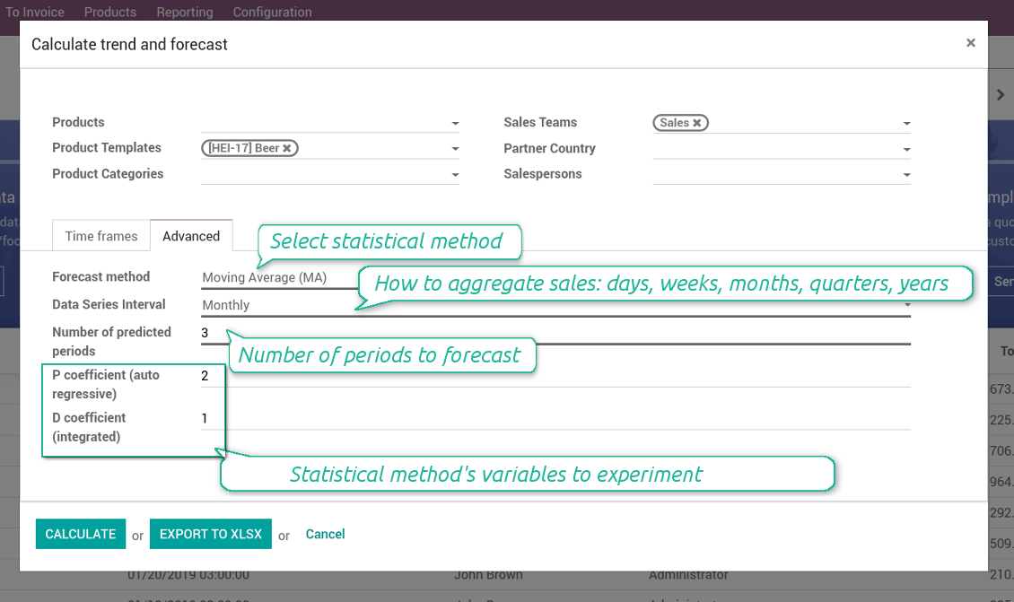 Different statistical methods for forecast