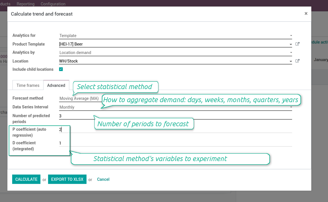 Different statistical methods for forecast
