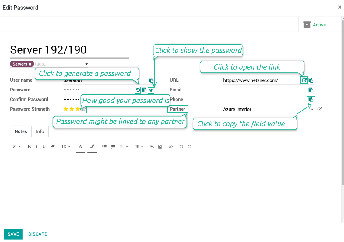 Form view of a password