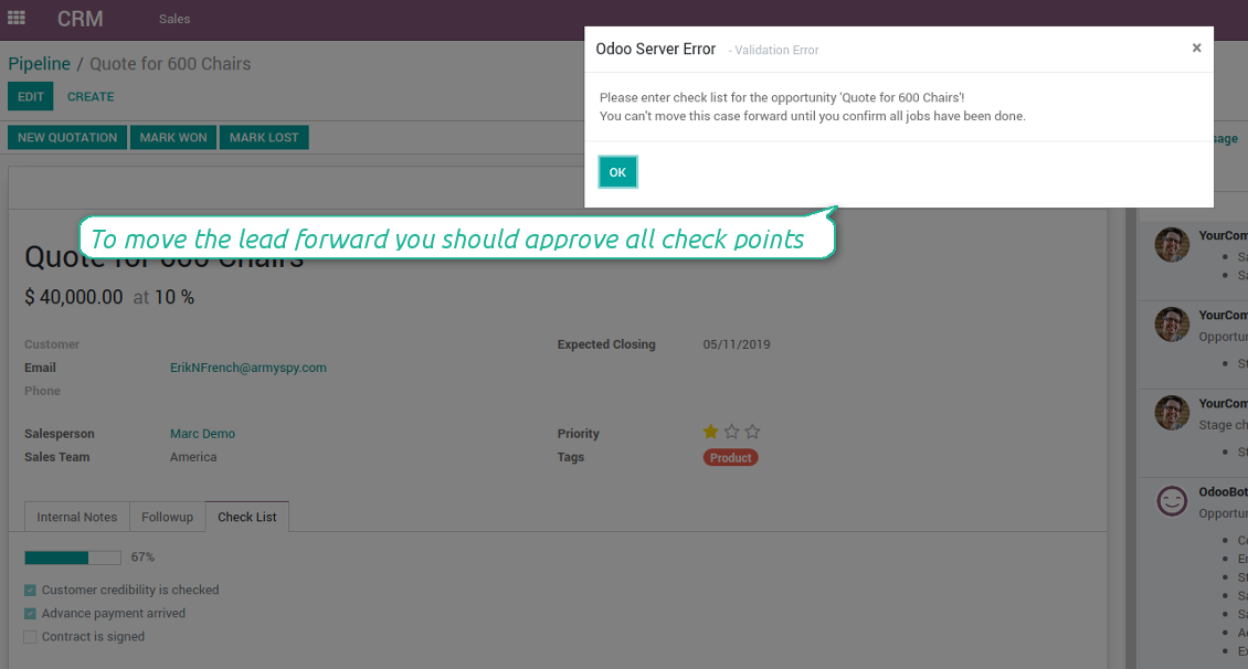 check list not approved validation error