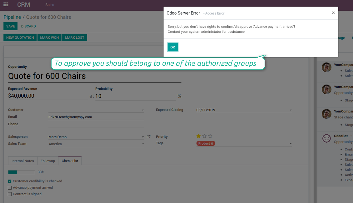 User groups per check items