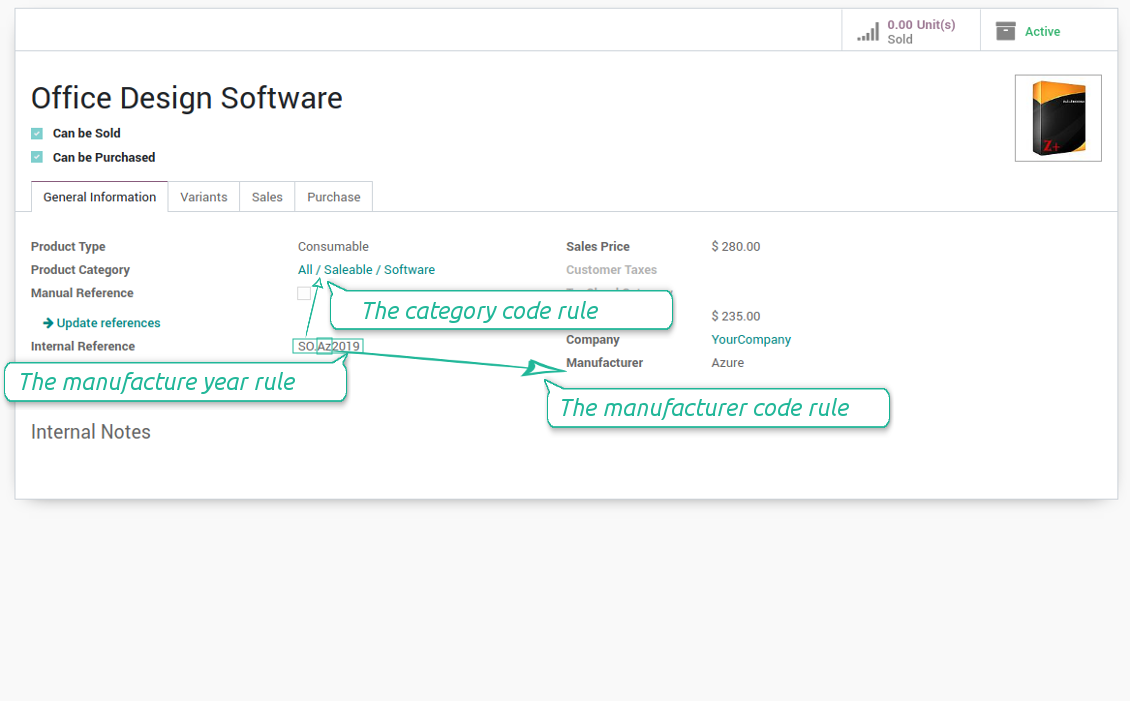 Product automatic code example