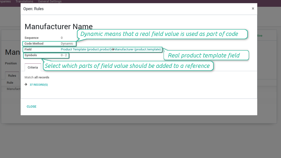 Product dynamic code (manufacturer example)