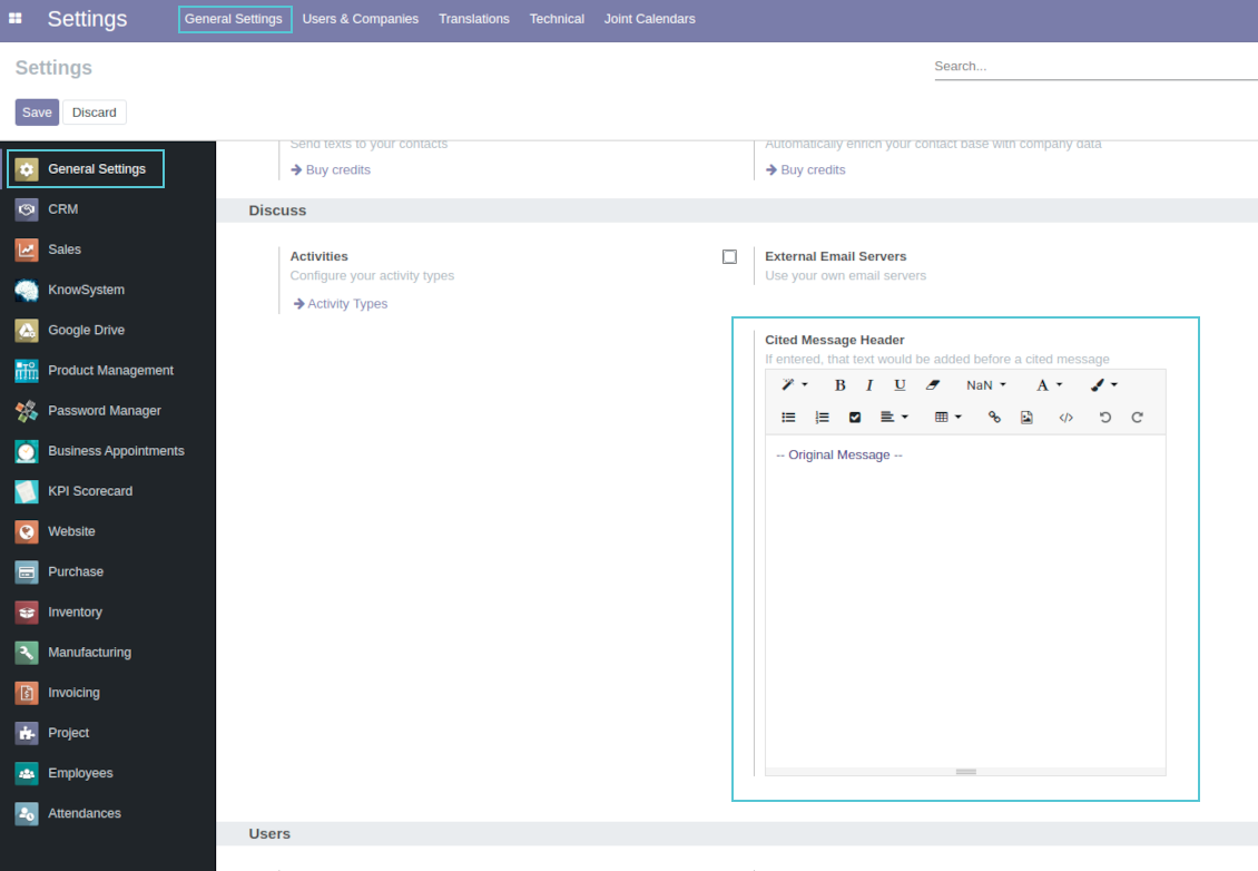 Cited message header setting
