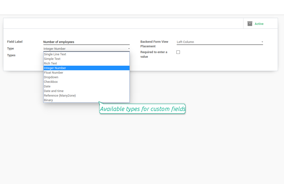Field types for custom contacts