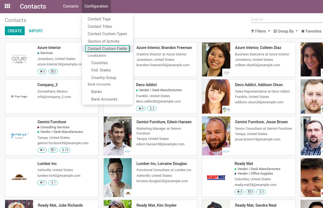 Menu for custom fields of contacts