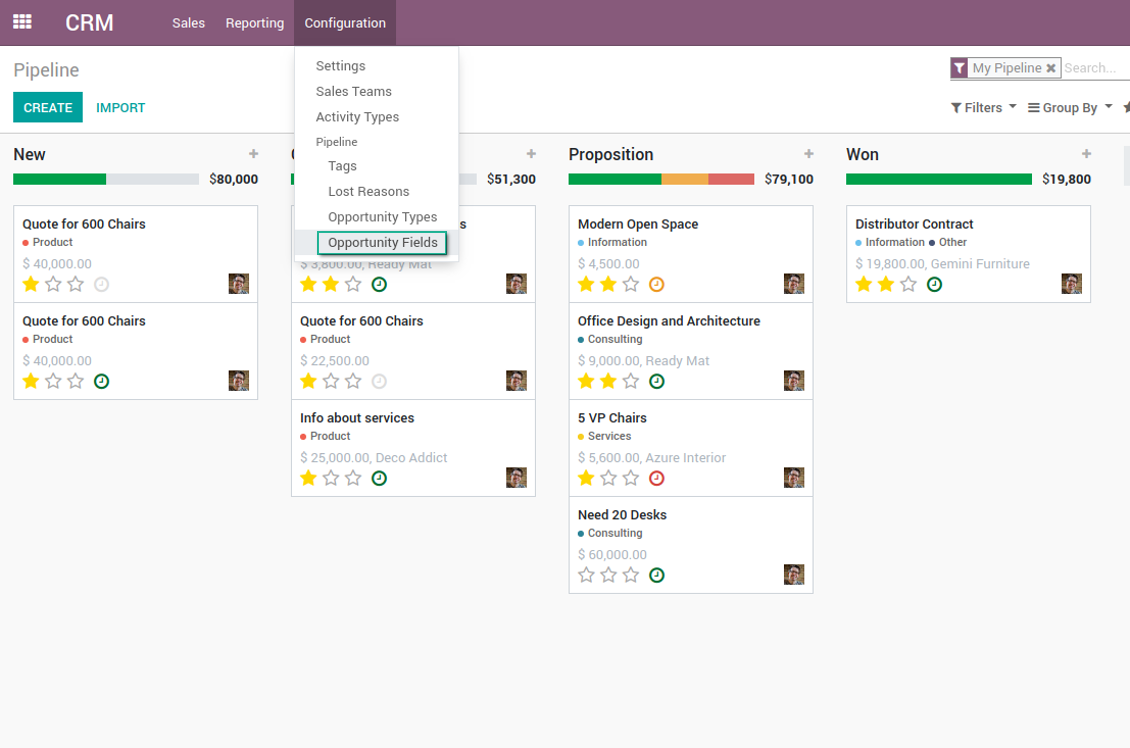 Menu for custom fields of leads