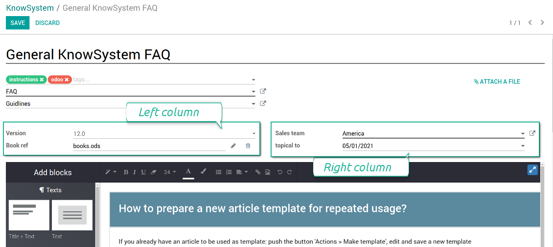 Customized KnowSystem article form views