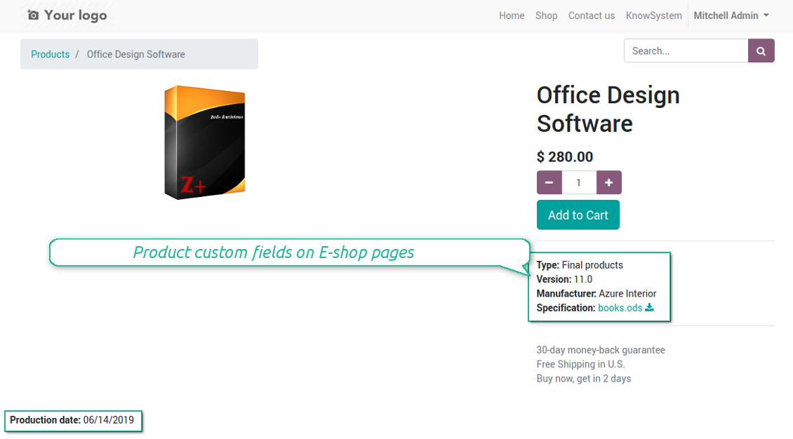 Product e-commerce custom fields