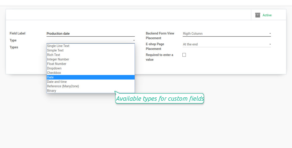 Field types for custom products