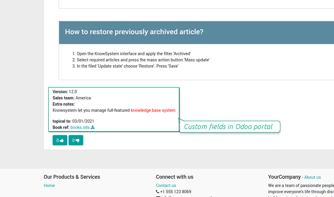 KnowSystem article website and portal custom properties