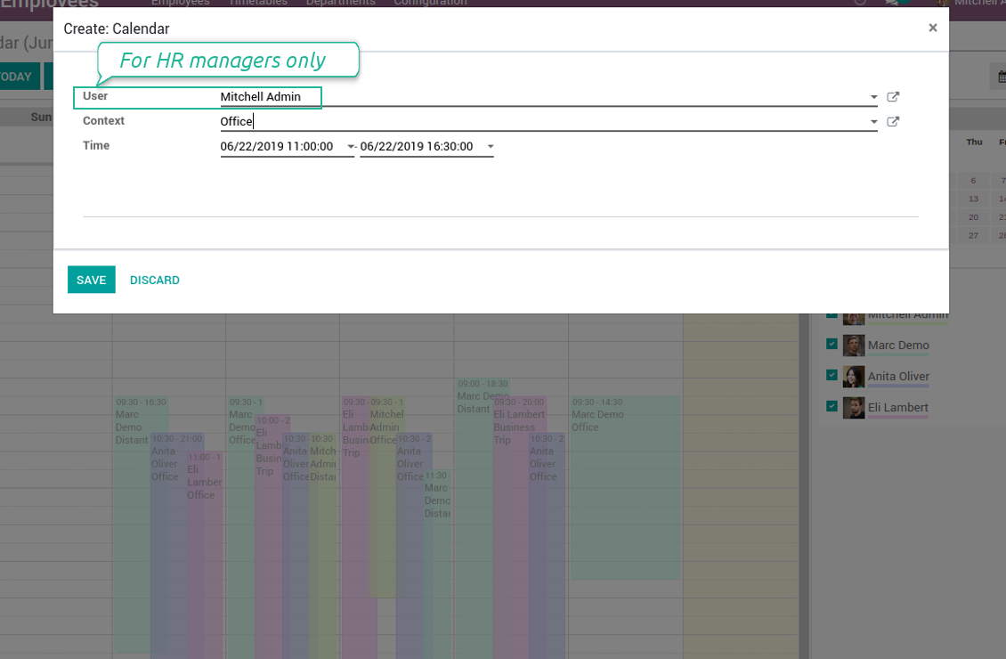 Time table contexts