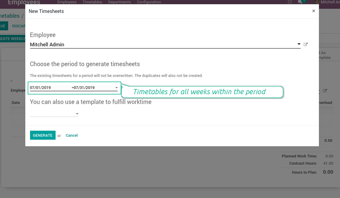Mass time tables creation