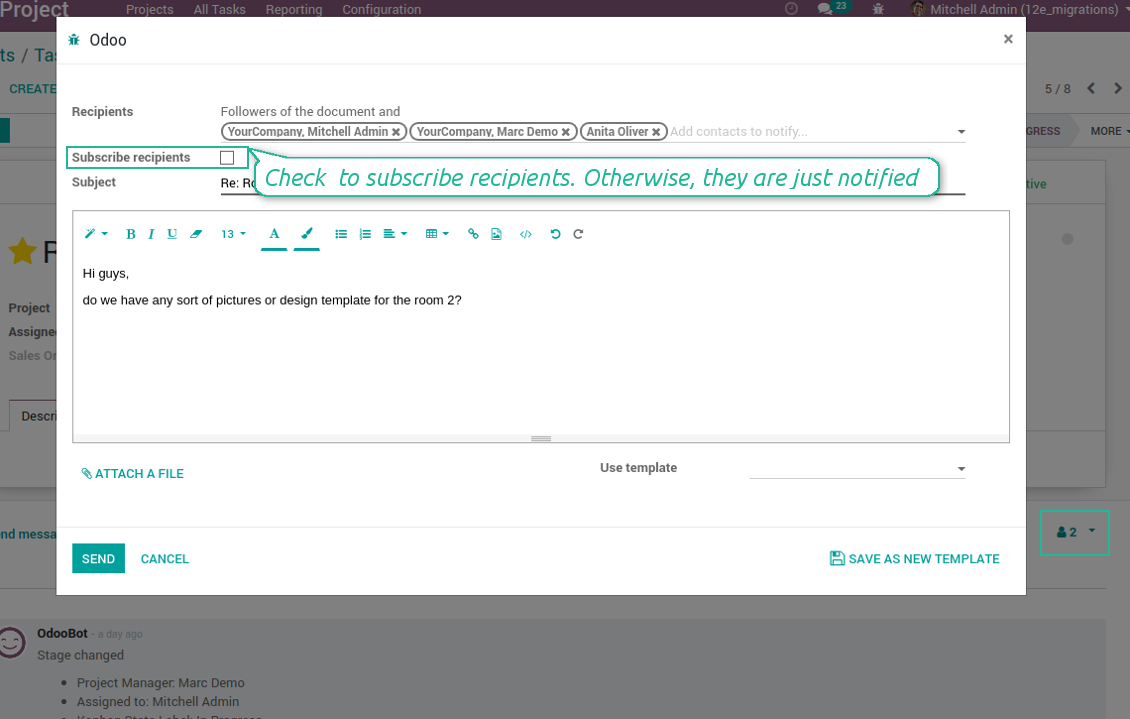 No auto subscription email composer